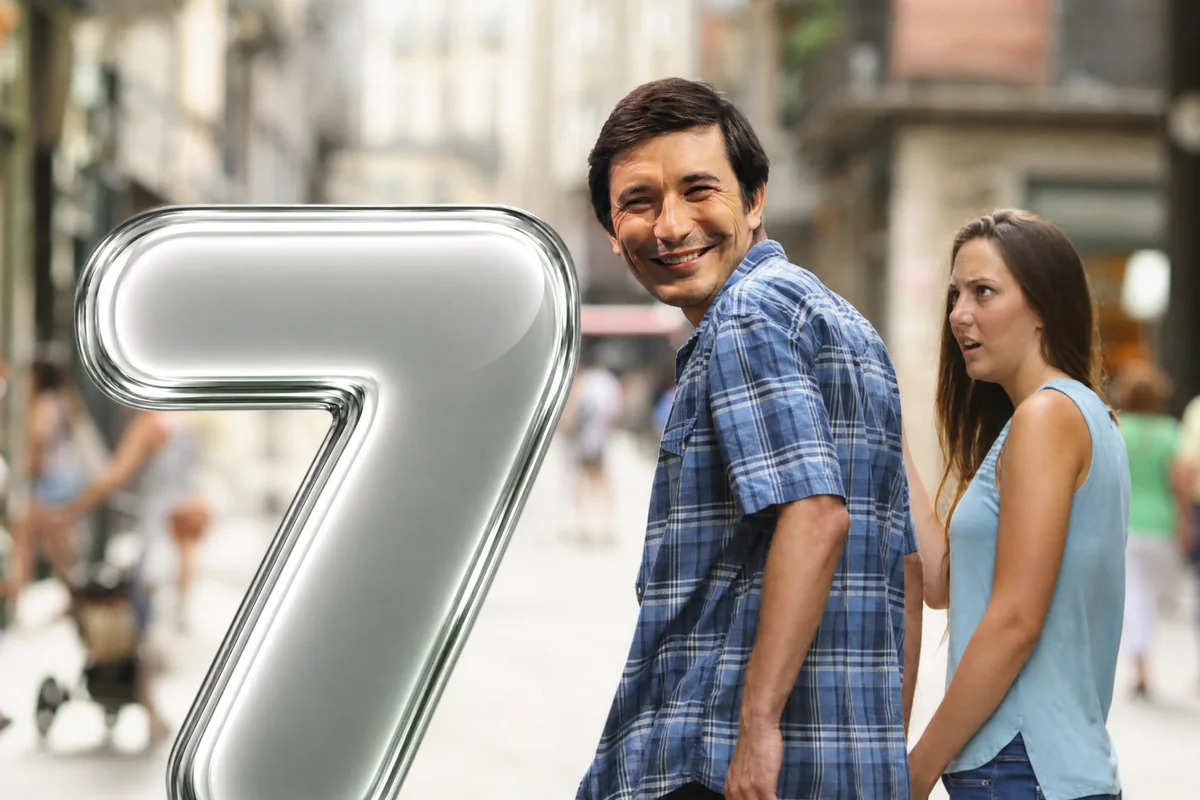 Distracted boyfriend meme. He turns to look at a giant chrome 7.